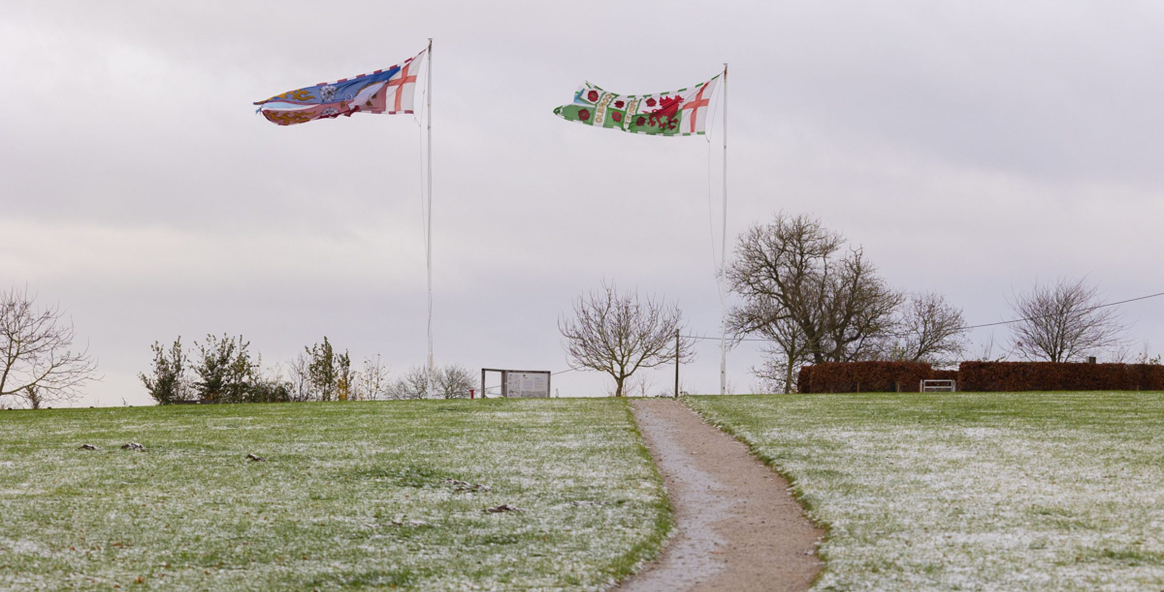 Country Park And Battlefield Trail Flags In The Snow Aspect Ratio 785 400