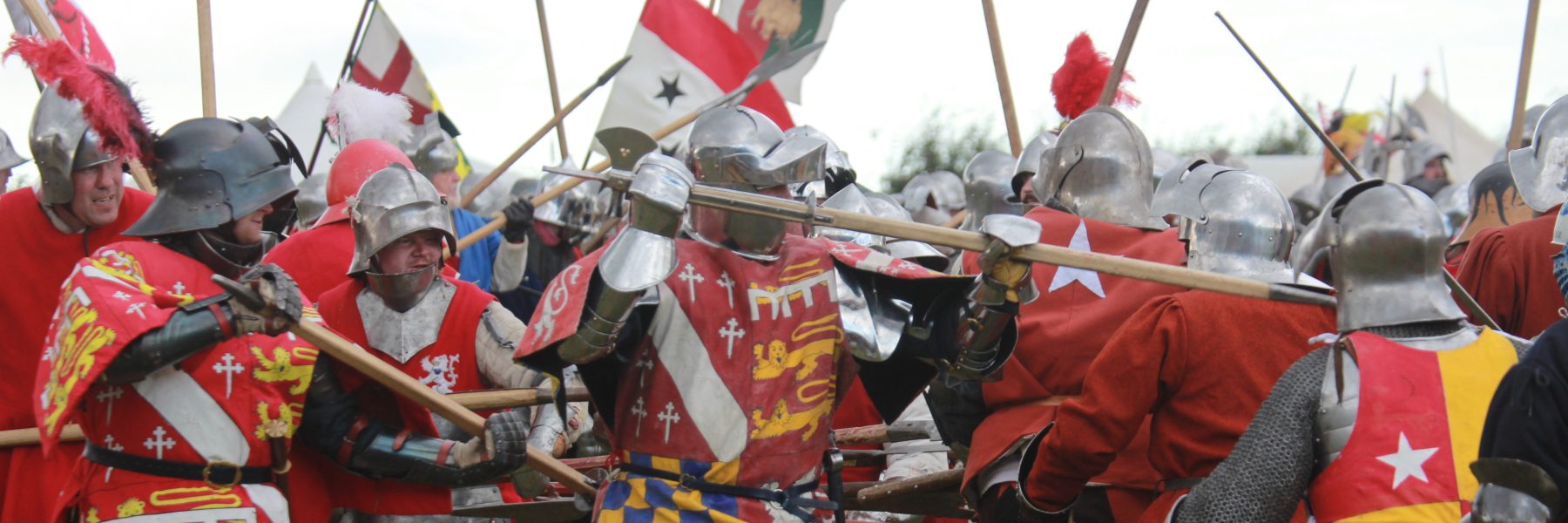 Knights and soldiers fighting in the re-enactment of the Battle of Bosworth, which will happen again on the 17th and 18th August